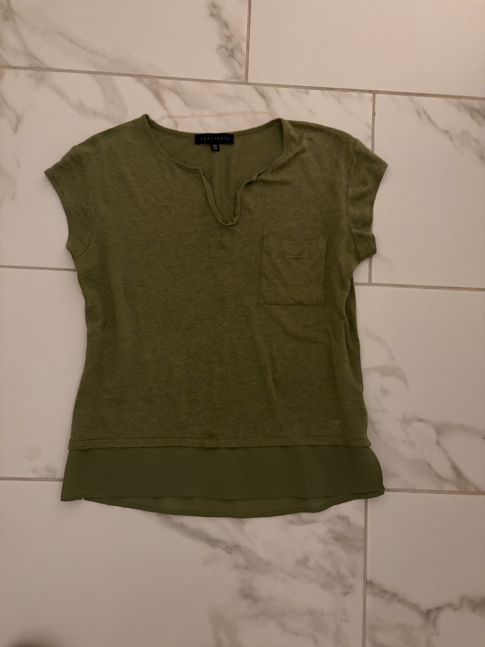 Sanctuary Olive Green Layered Hem Pocket Tee